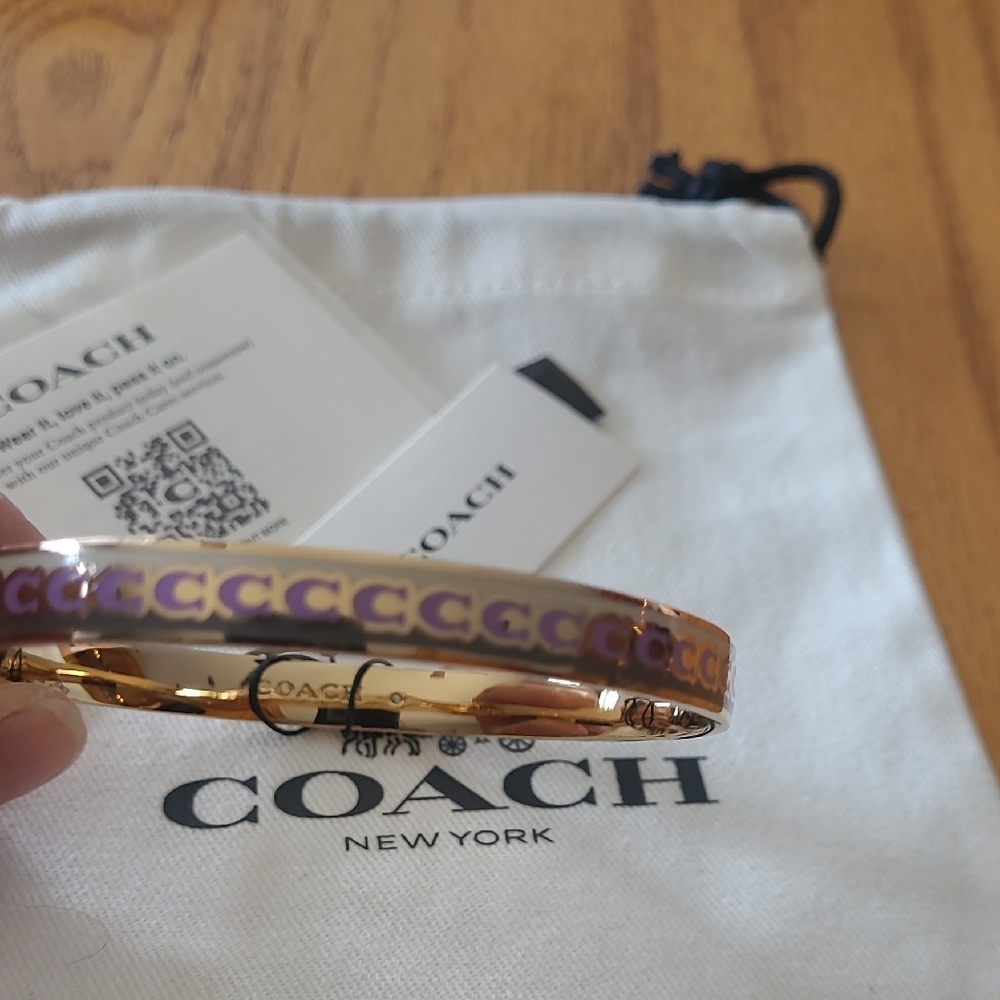 Coach 6mm Signature Enamel Bangle Gold-tone/Lavender NWT